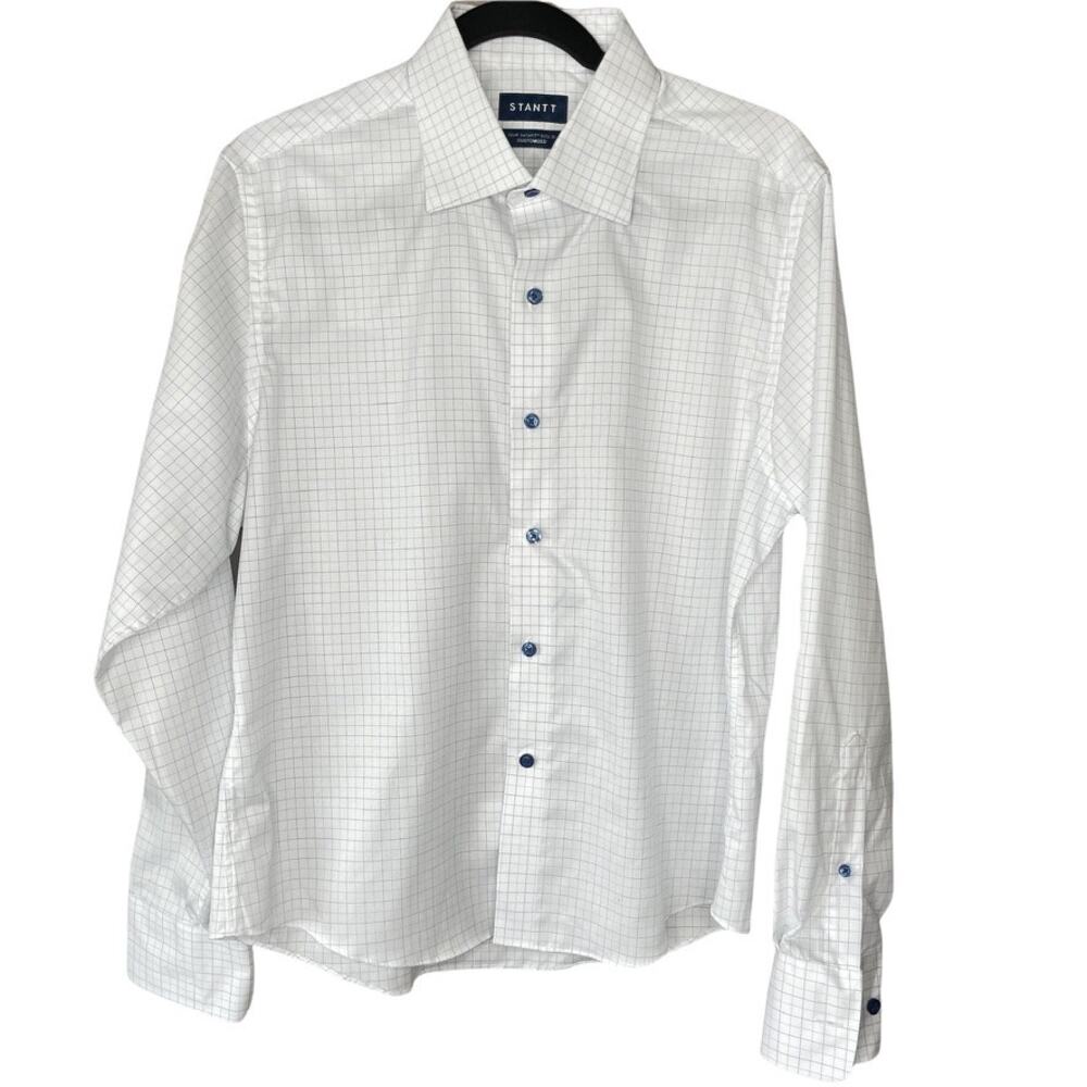 Stantt Knit Custom Button Front Business Quality Men Checkered Long Sleeve Shirt